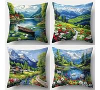 Yeecer Housse de Coussin 50x50cm Paysage de Montagne et lac Taies d'oreiller en Velours Coussins de Carré Canapé Décoratifs Lot de 4 Housses de Coussin Décoratives Moderne