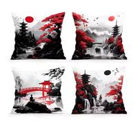 Yeecer Housse de Coussin 60x60 cm Pont panoramique Japonais Décoratifs Taies d'oreiller Coussins de Carré avec Fermeture éclair Invisible Lot de 4 Canapé Housses de Coussin de Décoratives
