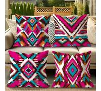Yeecer Housse de Coussin 60x60cm Violet Marron Ethnique Taies d'oreiller en Velours Coussins de Carré Canapé Décoratifs Lot de 4 Housses de Coussin Décoratives Moderne