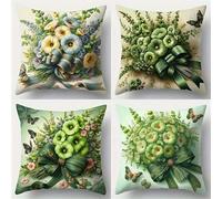 Yeecer Housse de Coussin 70x70cm Bouquet Vert Taies d'oreiller en Velours Coussins de Carré Canapé Décoratifs Lot de 4 Housses de Coussin Décoratives Moderne