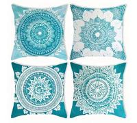 Yeecer Housse de Coussin 70x70cm Mandala Bleu Blanc Taies d'oreiller en Velours Coussins de Carré Canapé Décoratifs Lot de 4 Housses de Coussin Décoratives Moderne