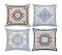 Yeecer Housse de Coussin Bleu Ethnique Vintage 55x55cm,Lot de 4 Décoratives pour canapé Taie d'oreiller,Moderne Housse de Coussin en Velours pour Patio Extérieur Jardin Blench Salon