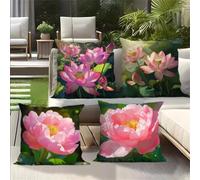 Yeecer Housse de Coussin Fleur de Lotus Rose 55x55cm,Lot de 4 Décoratives pour canapé Taie d'oreiller,Moderne Housse de Coussin en Velours pour Patio Extérieur Jardin Blench Salon