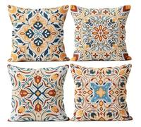 Yeecer Housse de Coussin Jaune Bleu Rouge 45x45cm,Lot de 4 Décoratives pour canapé Taie d'oreiller,Moderne Housse de Coussin en Velours pour Patio Extérieur Jardin Blench Salon