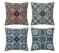 Yeecer Housse de Coussin Mandala Rouge Bleu 65x65cm,Lot de 4 Décoratives pour canapé Taie d'oreiller,Moderne Housse de Coussin en Velours pour Patio Extérieur Jardin Blench Salon