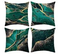 Yeecer Housse de Coussin Marbre Vert doré 65x65cm,Lot de 4 Décoratives pour canapé Taie d'oreiller,Moderne Housse de Coussin en Velours pour Patio Extérieur Jardin Blench Salon