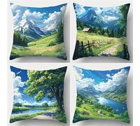 Yeecer Housse de Coussin Paysage de Montagne enneigé 45x45cm,Lot de 4 Décoratives pour canapé Taie d'oreiller,Moderne Housse de Coussin en Velours pour Patio Extérieur Jardin Blench Salon