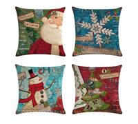 Yeecer Housses de Coussins 65x65cm,Lot de 4 Coussin Canape Décoratives,Bonhomme de Neige Père Noël Taie Oreiller,Housse Coussin en Velours Doux,Housse Oreiller Decoration pour Jardin Balcon Salon