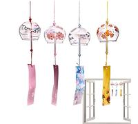 Yeeda Lot de 4 carillons à vent pour jardin, cloches japonaises en verre, pendentif de style japonais pour extérieur, intérieur, décoration de jardin, cadeau d'anniversaire