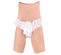 YEEFAIRY Culotte Silicone Réaliste avec Tuyau, Travesti Faux Vagin Hanches Crossdresser Short Mi-Cuisse Pantalon Transgender Fausse Chatte Fesse Féminisé pour Hommes (Beige, Taille XL)