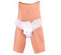 YEEFAIRY Culotte Silicone Réaliste avec Tuyau, Travesti Faux Vagin Hanches Crossdresser Short Mi-Cuisse Pantalon Transgender Fausse Chatte Fesse Féminisé pour Hommes (Peau Bronzé, Taille XL)