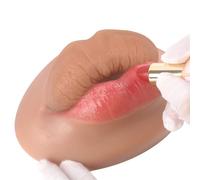 YEEFAIRY Fausses Lèvres en Silicone Faux Bouche +1 Rouge à Lèvres Maquillage Artificielles Réalistes avec Texture de Peau Outil pour Pratique Débutant en Beauté (Saucisses, Peau Bronzée)