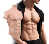 YEEFAIRY Réaliste Silicone Faux Musculaire Abdominaux Muscle Culturisme Texture de Peau Fake Poitrine Armure Homme Col Haut Gilet pour Cosplay Halloween Comédien (Peau Beige, Taille M)