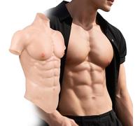 YEEFAIRY Réaliste Silicone Faux Musculaire Abdominaux Muscle Culturisme Texture de Peau Fake Poitrine Armure Homme Col Haut Gilet pour Cosplay Halloween Comédien (Peau Claire, Taille S)