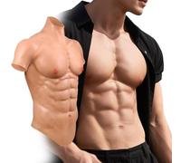 YEEFAIRY Réaliste Silicone Faux Musculaire Abdominaux Muscle Culturisme Texture de Peau Fake Poitrine Armure Homme Col Haut Gilet pour Cosplay Halloween Comédien (Peau Bronzé, Taille XS)