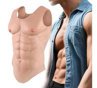 YEEFAIRY Réaliste Silicone Faux Musculaire Muscles Homme Col Rond Gilet Abdominaux Muscle Culturisme Fake Poitrine Armure pour Cosplay Halloween Comédien (Peau Beige, Taille M)