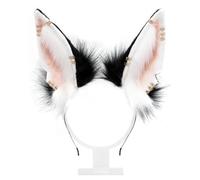 Yeefairy Serre-tête à Oreilles Animales Réalistes Cosplay Oreilles de Chien/Loup Floues et Réglables avec Boucles d'Oreilles en Métal Accessoires pour Anime, Blanc & Noir avec boucle d'oreille