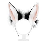 Yeefairy Serre-tête à Oreilles Animales Réalistes pour Cosplay Oreilles de Chien/Loup Floues et Réglables avec Boucles d'Oreilles en Métal Accessoires pour Anime et Fêtes, Blanc & Noir