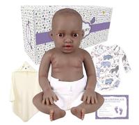 YEEFAIRY Silicone Bébé Reborn Garçons Poupee Ethnies Mixtes Afro-américain 43cm Réaliste Yeux Ouverts 2,85kg Non Vinyle Souple et Étanche Corps Anatomiquement Correct Nouveau-né, Peau Mate