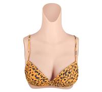 YEEFAIRY Silicone Faux Sein Réaliste Costume à Col Montant Prothèse Mammaire Fausse Poitrine Buste pour Homme Travesti Mastectomie Femme Transsexuels Cosplay (C Cup Rembourrage en Gel, Peau Claire)