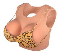 YEEFAIRY Silicone Faux Sein Réaliste Débardeur Prothèse Mammaire Femme Homme Fausse Poitrine Buste pour Travesti Transsexuels Cosplay Mastectomie (F Cup Rembourrage en Gel, L Size, Peau Bronzé)