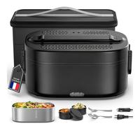 YEEFON Gamelle Chauffante 100W, Lunch Box Chauffante 1,5L, Chauffe Plat Voiture 3 en 1 220V 24V 12V, Acier Inoxydable, Chauffe Gamelle Electrique, Avec Sac Isotherme pour Voiture Camion Bureau