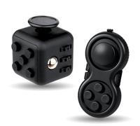 Yeefunjoy 2Pcs Fidget Toy Cube Anti Stress Jouet, Fidget Pad, Manette de Jeu Portable-Réducteur de Stress, Gadget Sensoriels Cadeau Cube de Stress pour Enfants Adultes (Noir)
