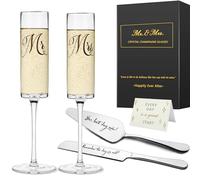Yeegook Cadeaux de mariage pour mariée et marié, flûtes à champagne Mr et Mme, cadeaux de fête prénuptiale, cadeau de fiançailles, verres à griller de mariage avec ensemble de découpe de gâteau pour