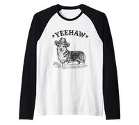 Yeehaw Corgi Cowboy Chapeau Western Style Chien Vintage Rétro Manche Raglan