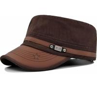 YeeHeen Cadet Army Cap pour homme et femme en sergé Chapeau de corps militaire casquette à dessus plat, marron, taille unique