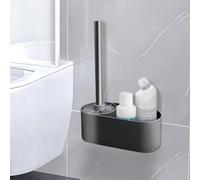 Yeelan Brosse Toilettes, Brosse WC Suspendu, Balai WC 2 en 1 avec Organisateur De Nettoyage, Balayette WC en Aluminium sans Perforation, Montage Mural/Au Sol pour Salle De Bain, Noir