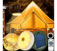 Yeelan Camping Fairy Lights Retractable, 10M Solar Camping Fairy Lights Outdoor, Portable LED Camping Lantern, IP65 Waterproof, Rechargeable via USB, Outdoor Fairy Lights for Yard and Hiking