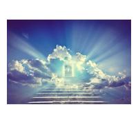 Yeele 1,5x1m Religion Toile de Fond Photographie Portes du Paradis Escaliers en Pierre Lumière sacrée Nuages Paradis Jésus Christ Toile de Fond pour la Photographie Le thème de la fête Photo Props