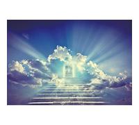 Yeele 2,2x1,5m Religion Toile de Fond Photographie Portes du Paradis Escaliers en Pierre Lumière sacrée Nuages Paradis Jésus Christ Toile de Fond pour la Photographie Le thème de la fête Photo Props