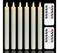 Yeelida 6pcs Bâton de Bougie Électrique avec Télécommande et Minuterie, 25cm Ivoire, Diode Électroluminescente, Cire Véritable, Durée de Vie 400+ Heures