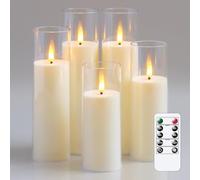 Yeelida Acrilique Bougies LED sans flamme et vacillantes avec télécommande et minuterie, alimentées par piles 5,5cm x 12,5 15 17,5 20 20cm Bougies en plastique (longue durée, Ivoire)