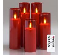 Yeelida Acrilique Bougies LED sans flamme et vacillantes avec télécommande et minuterie, alimentées par piles 5,5cm x 12,5 15 17,5 20 20cm Bougies en plastique (longue durée, Rouge)