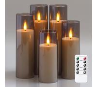Yeelida Acrilique Bougies LED sans flamme et vacillantes avec télécommande et minuterie, alimentées par piles 5,5cm x 12,5 15 17,5 20 20cm Bougies en plastique (longue durée, grises)