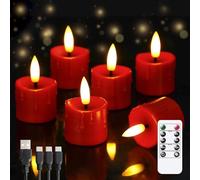 Yeelida Bougies LED rechargeables sans flamme 4cm x6.5cm avec télécommande et câble de chargement, minuterie scintillante Plastique bourgogne Lot de 6 bougies