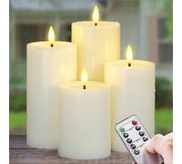 Yeelida Extérieur Pack de 4 bougies LED étanches sans flamme avec télécommande, minuterie fonctionnant sur piles effet huile de cire Plastique Scintillant (Ivoire, 7,5cm x10 12,5 15 17,5cm)