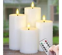 Yeelida Extérieur Pack de 4 bougies LED étanches sans flamme avec télécommande, minuterie fonctionnant sur piles effet huile de cire Plastique Scintillant (Blanc, 7,5cm x10 12,5 15 17,5cm)