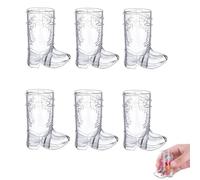 Yeeliv Lot de 6 mini verres à shot en plastique réutilisables en forme de bottes de cowboy de l'Ouest pour fête de cowboy, enterrement de vie de jeune fille, décoration de mariage (transparent)