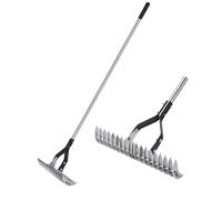 YEELOR Râteau de chaume - Outils d'aménagement paysager - Râteau de jardin robuste de 38,1 cm avec poignée en acier inoxydable - Râteau pour ameublir la pelouse pour nettoyer les herbes mortes -