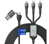 Yeemie 100W Multi Câble de charge USB C 10Ft [Certifié MFi] USB A/C vers câble USB C 100W Type C+Lightning+Micro USB Câble de charge rapide, Multi câble de charge USB pour ordinateur portable iPhone