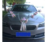 YeeNanee 13 pièces/ensemble Décoration de voiture Just Married, fleurs roses artificielles avec ruban pour la décoration du miroir et des poignées de porte de voiture de mariage B-White