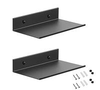YeenGreen Étagères Murales en Métal, 2 Pièces 20 cm Tablette Flottante Noire, Étagère de Douche Murale, Étagère Rectangulaire Murale avec Trous et Vis pour Salon, Chambre, Cadre Photo, Bibelots