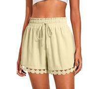 Yeenily Short Femme Ete éLastique Taille Haute DéContractéE Large Boheme Dentelle Ourlet avec Cordon