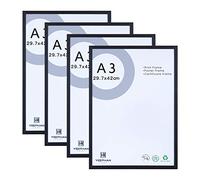 YEEPHAN Cadres photo A3 noir,lot de 4 cadres en bois massif de 29,7x42cm avec façade en Plastic glass pour certificat/photo/poste support mural pour décoration intérieure