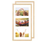 YEEPHAN Lot de 2 cadres photo pour 3 photos de 10 x 15 cm, 3 ouvertures de 15 x 10 cm, couleur bois naturel fabriqué en bois de chêne massif avec façade en plexi-glas pour montage mural, lot de 2