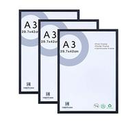 YEEPHAN Lot de 3 cadres photo A3 noirs-Cadres en bois massif 29,7x42cm avec façade en Plastic glass,cadres pour tableaux/cadres pour posters/cadres pour certificats A3 pour montage mural